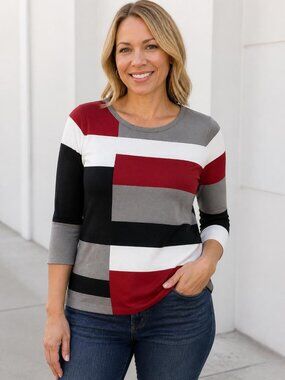 Carol Rose Womens 3/4 Length Sleeve Crew Neck Sweater Shirt Top XL